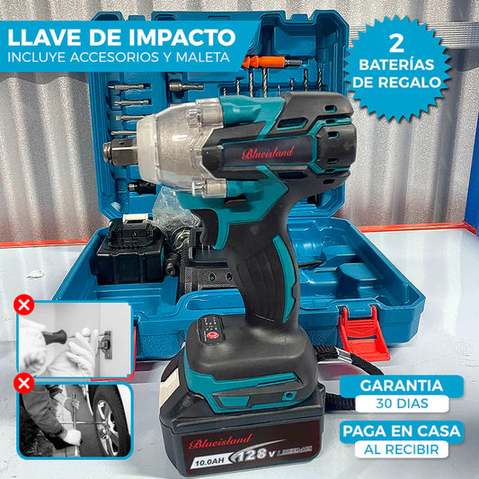 LLAVE DE IMPACTO CON ACCESORIOS | INCLUYE 2 BATERÍAS DE REGALO 🎁