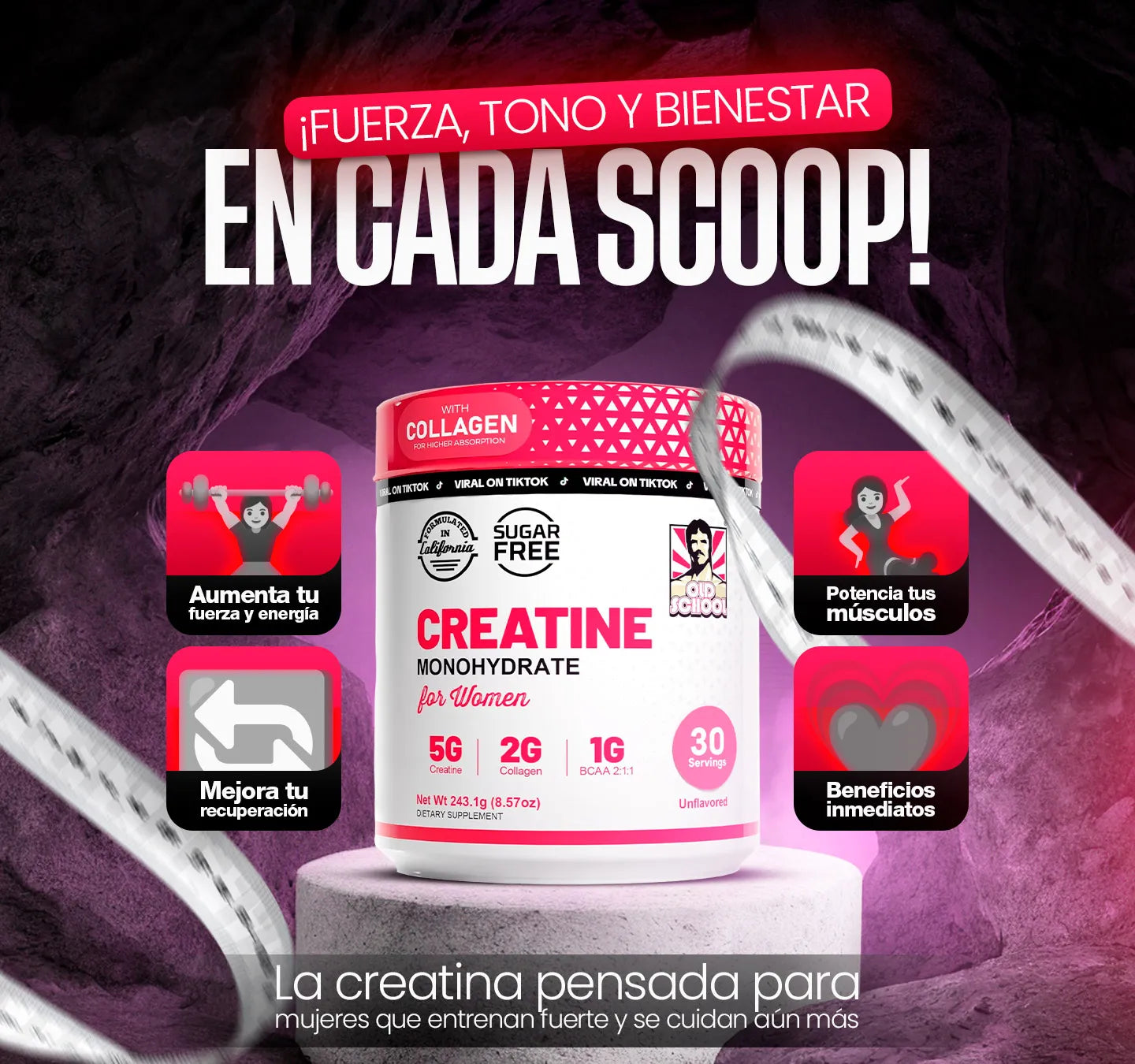 Creatina Monohidratada || Tu impulso total para fuerza y glúteos definidos.